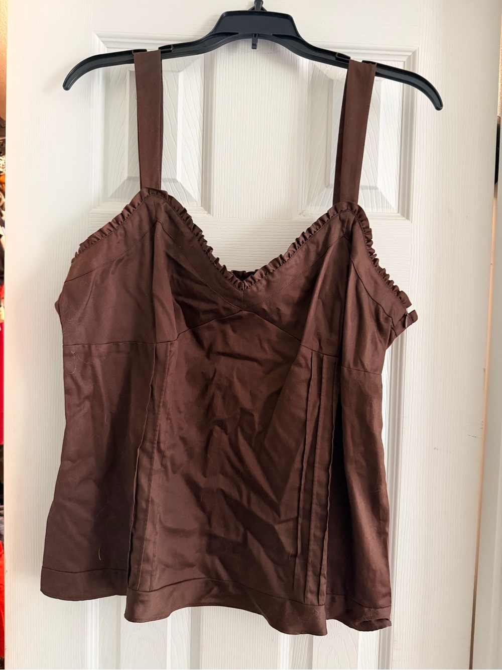 LOFT Brown Ruffle-Trim V-Neck Cami